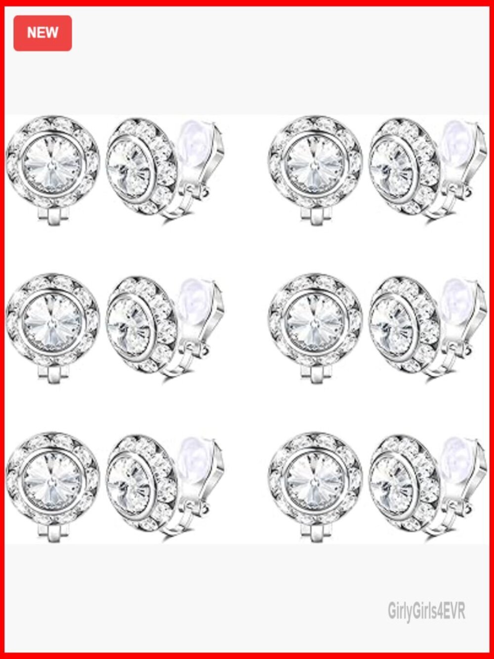 15mm Clip-On Halo Earrings with Rhinestones for Dance Competitions & Weddings